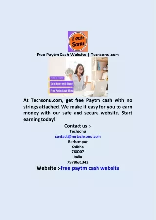 Free Paytm Cash Website  Techsonu com