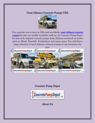 Used Alliance Concrete Pumps for Sale, concretepumpdepot.com