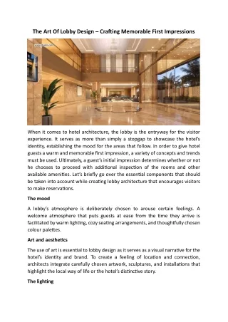 The Art Of Lobby Design – Crafting Memorable First Impressions