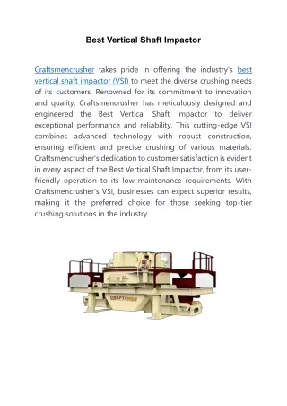 Best Vertical Shaft Impactor