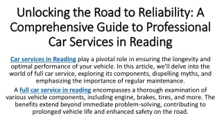 Unlocking the Road to Reliability A Comprehensive Guide to Professional Car Services in Reading