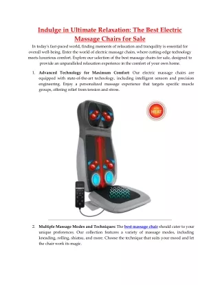 Indulge in Ultimate Relaxation The Best Electric Massage Chairs for Sale