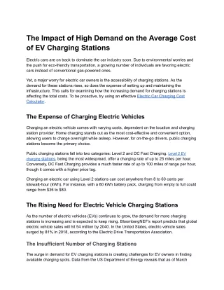 The Impact of High Demand on the Average Cost of EV Charging Stations