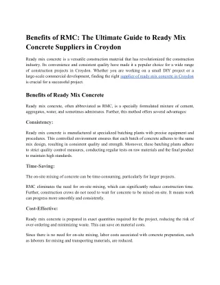 Benefits of RMC_ The Ultimate Guide to Ready Mix Concrete Suppliers in Croydon