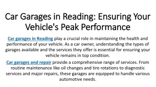 Car Garages in Reading Ensuring Your Vehicle's Peak Performance
