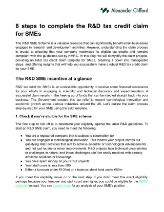 8 steps to complete the R&D tax credit claim for SMEs