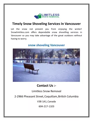 Timely Snow Shoveling Services In Vancouver