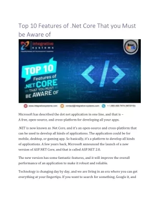 Top 10 Features of .Net Core That you Must be Aware of