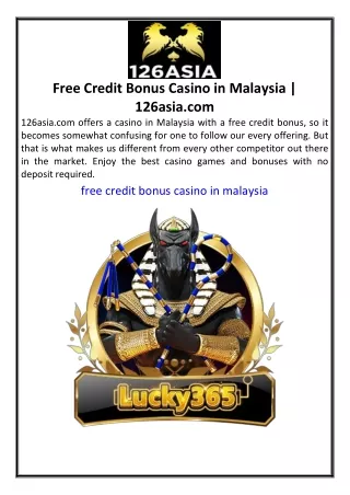Free Credit Bonus Casino in Malaysia  126asia.com
