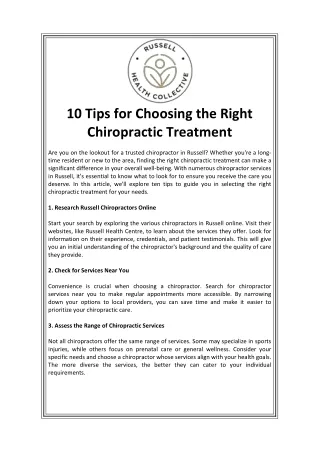 10 Tips for Choosing the Right Chiropractic Treatment