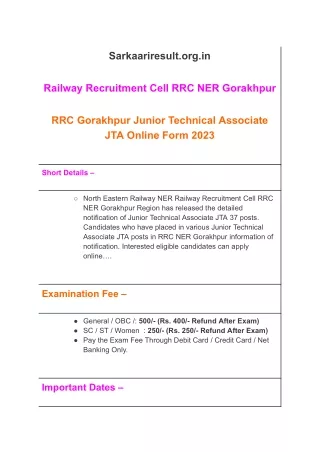 RRC Gorakhpur Junior Technical Associate JTA Online Form 2023