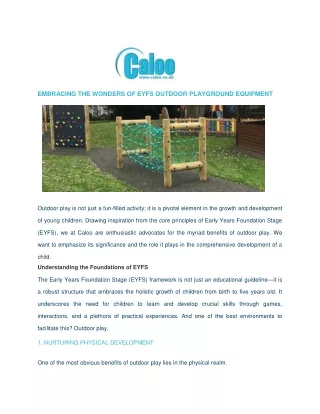 Embracing the Wonders of EYFS Outdoor Playground Equipment - Caloo Ltd