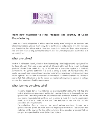 From Raw Materials to Final Product The Journey of Cable Manufacturing - Gem Cable Solutions