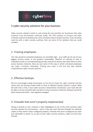 5 cyber security solutions for your business - CyberHive