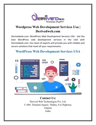 Wordpress Web Development Services Usa | Derivedweb.com