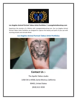 Los Angeles Animal Portrait Tattoo Artist Portfolios