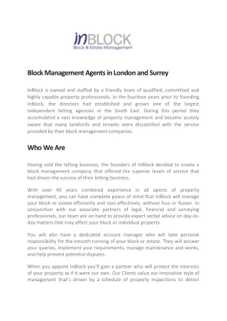 Block Management Agents in London and Surrey