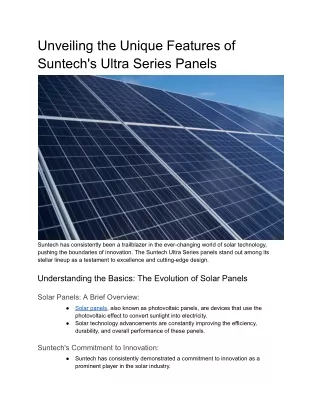 Unveiling the Unique Features of Suntech's Ultra Series Panels