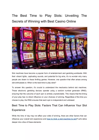 The Best Time to Play Slots_ Unveiling The Secrets of Winning