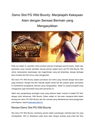 Demo Slot PG Wild Bounty_ Menjelajahi Kekayaan Alam dengan Sensasi Bermain yang Mengasyikkan