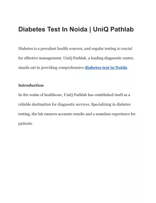 Diabetes Test In Noida | UniQ Pathlab