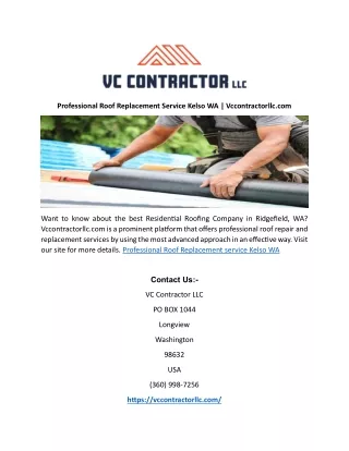 Professional Roof Replacement Service Kelso WA | Vccontractorllc.com