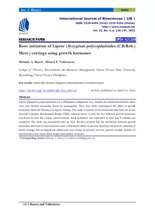 Root initiation of Lipote (Syzygium polycephaloides (C.B.Rob.) Merr.) cuttings