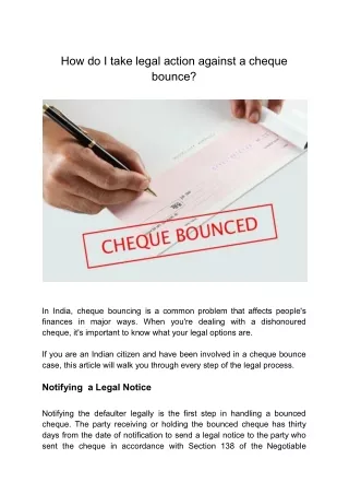 How to File a Lawsuit Over a Cheque Bounce