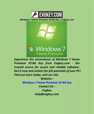 Windows 7 Home Premium 32 Bit Key  Evgkey.com