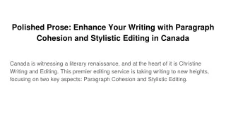 Polished Prose Enhance Your Writing with Paragraph Cohesion and Stylistic Editing in Canada