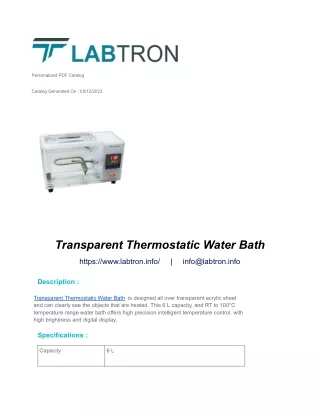 Transparent Thermostatic Water Bath