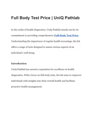 Full Body Test Price | UniQ Pathlab