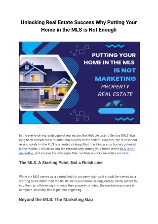 Strategic Visibility Going Beyond the MLS to Market Your Home