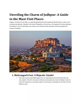 Unveiling the Charm of Jodhpur