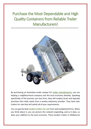 Purchase the Most Dependable and High Quality Containers from Reliable Trailer M