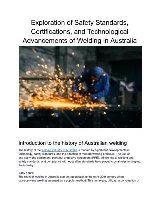 Exploration of Safety Standards, Certifications, and Technological Advancements of Welding in Australia