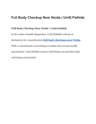 Full Body Checkup Near Noida | UniQ Pathlab