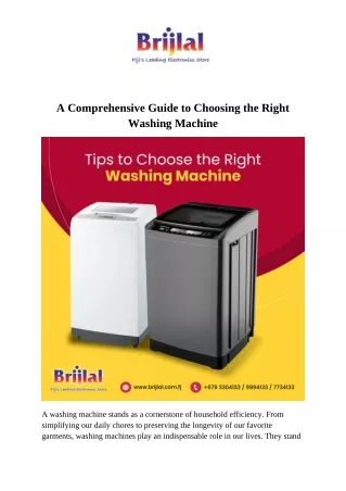 A Comprehensive Guide to Choosing the Right Washing Machine