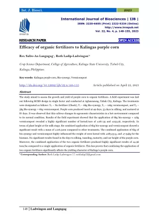 Efficacy of organic fertilizers to Kalingas purple corn