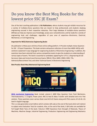 Do you know the Best Mcq Books for the lowest price SSC JE Exam