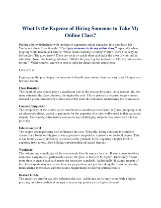 What Is the Expense of Hiring Someone to Take My Online Class
