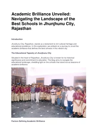 Best Schools in Jhunjhunu City, Rajasthan