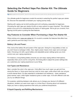 Selecting the Perfect Vape Pen Starter Kit: The Ultimate Guide for Beginners
