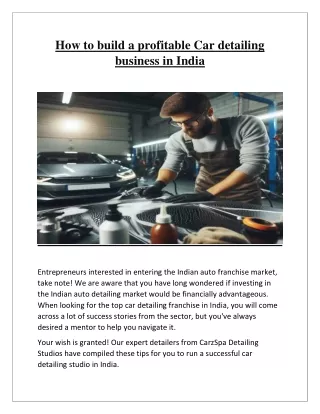 How to build a profitable Car detailing business in India