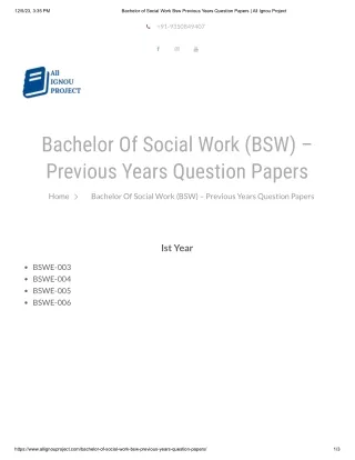 Bachelor Of Social Work Bsw Previous Years Question Papers