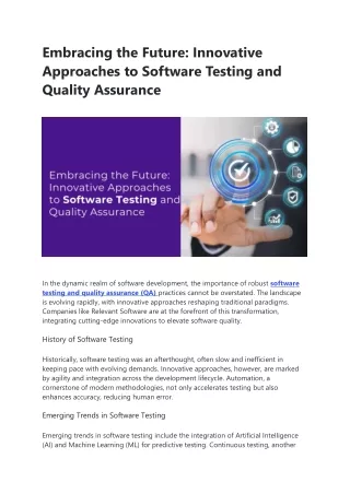Embracing the Future: Innovative Approaches to Software Testing and Quality