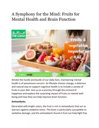 A Symphony for the Mind: Fruits for Mental Health and Brain Function