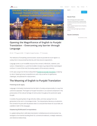 Opening the Magnificence of English to Punjabi Translation – Overcoming any barrier through Language