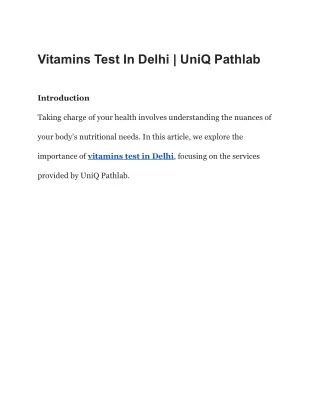 Vitamins Test In Delhi | UniQ Pathlab