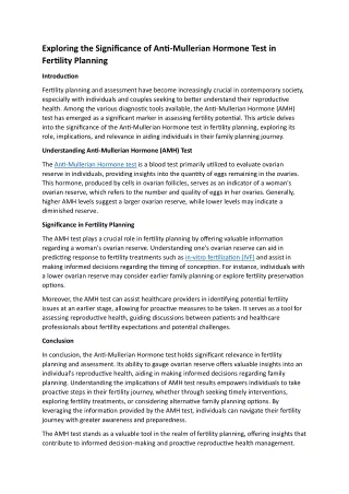 Exploring the Significance of Anti-Mullerian Hormone Test in Fertility Planning